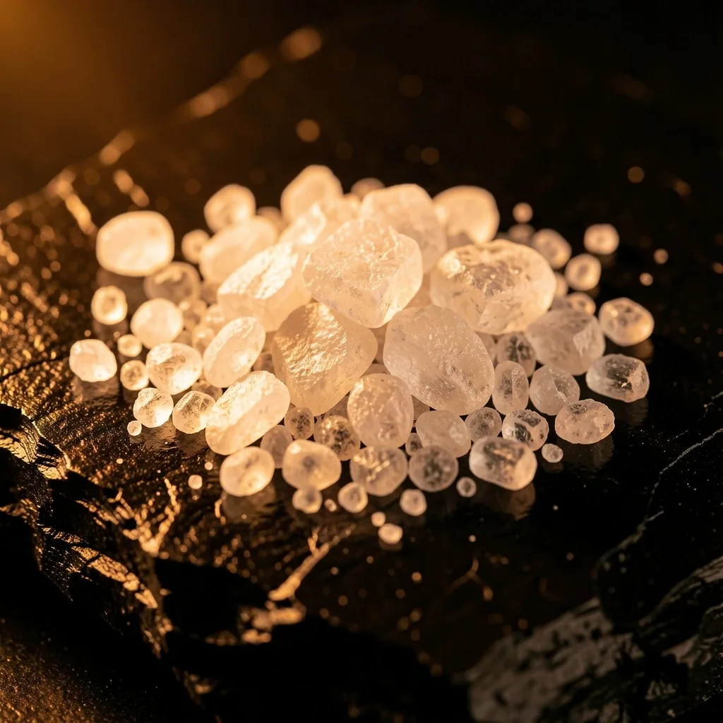 Mineral blend crystals on dark stone