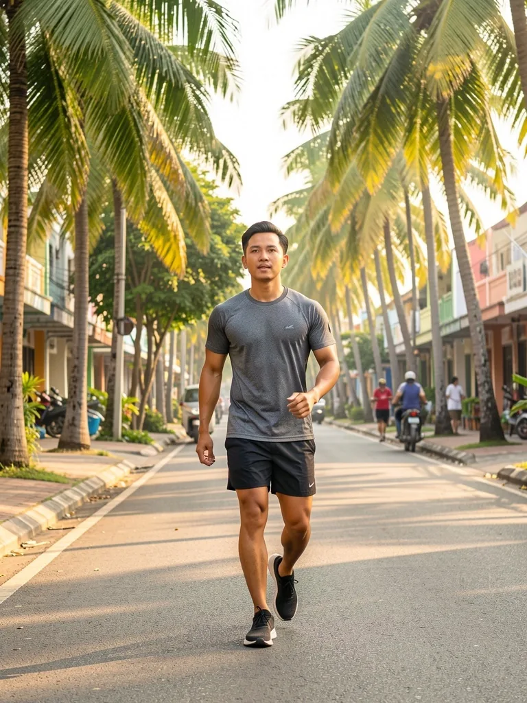 Active man walking in Makassar